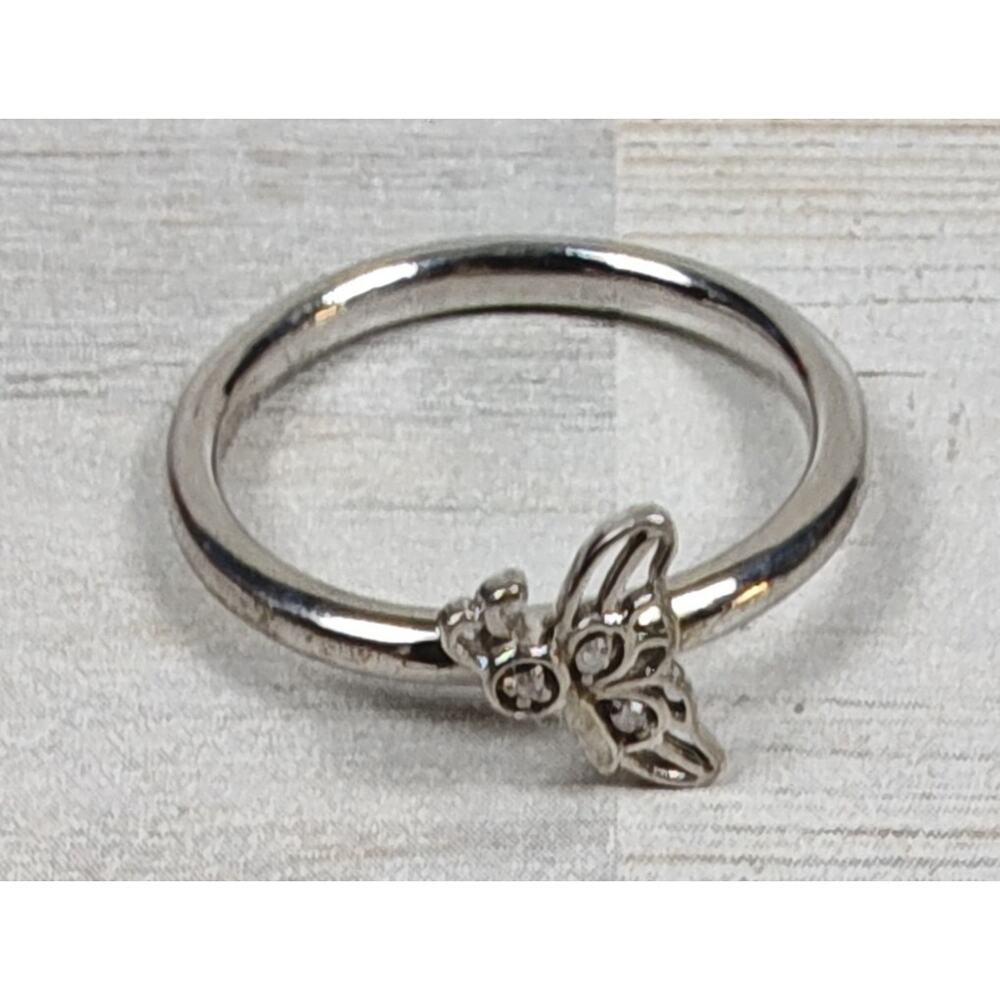 Sterling Silver Butterfly Ring Stackable Diamond Accent Size 7 Rhodium Plated